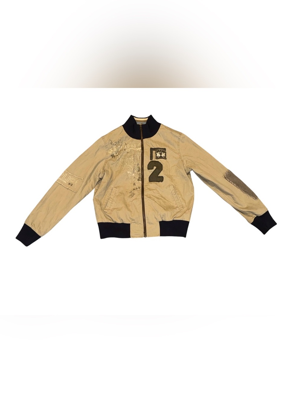 La Martina Vintage retro style front zip embroidered bomber flight jacket size 3